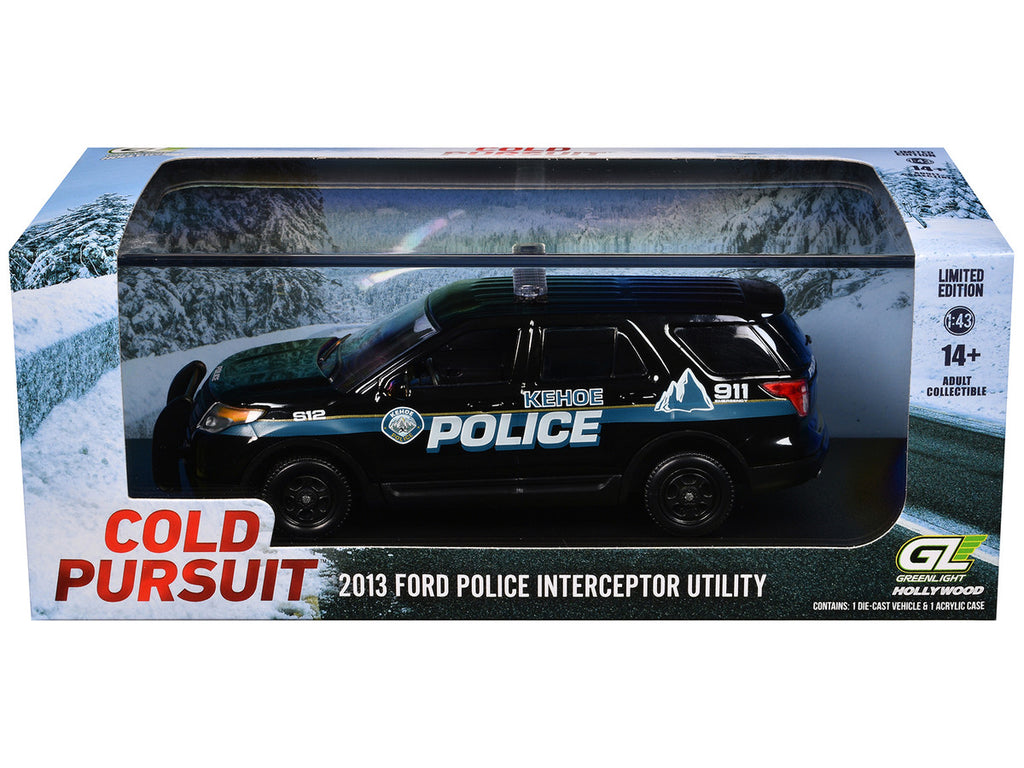 2013 Ford Police Interceptor Utility "Kehoe Police Department Kehoe Colorado" Black with White Stripes "Cold Pursuit" (2019) Movie 1/43 Diecast Model Car by Greenlight-1