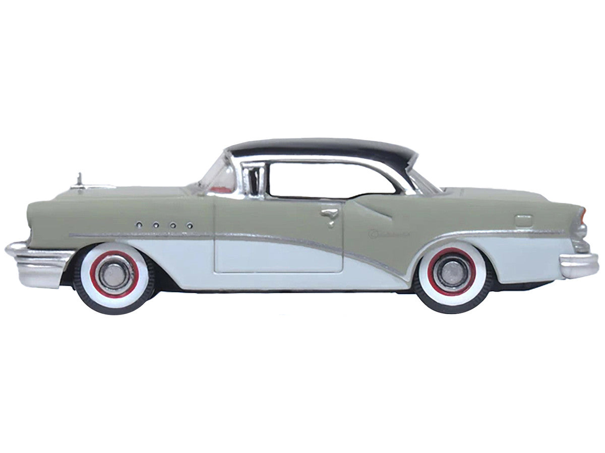 1955 Buick Century Windsor Gray and Dover White with Carlsbad Black Top 1/87 (HO) Scale Diecast Model Car by Oxford Diecast-1