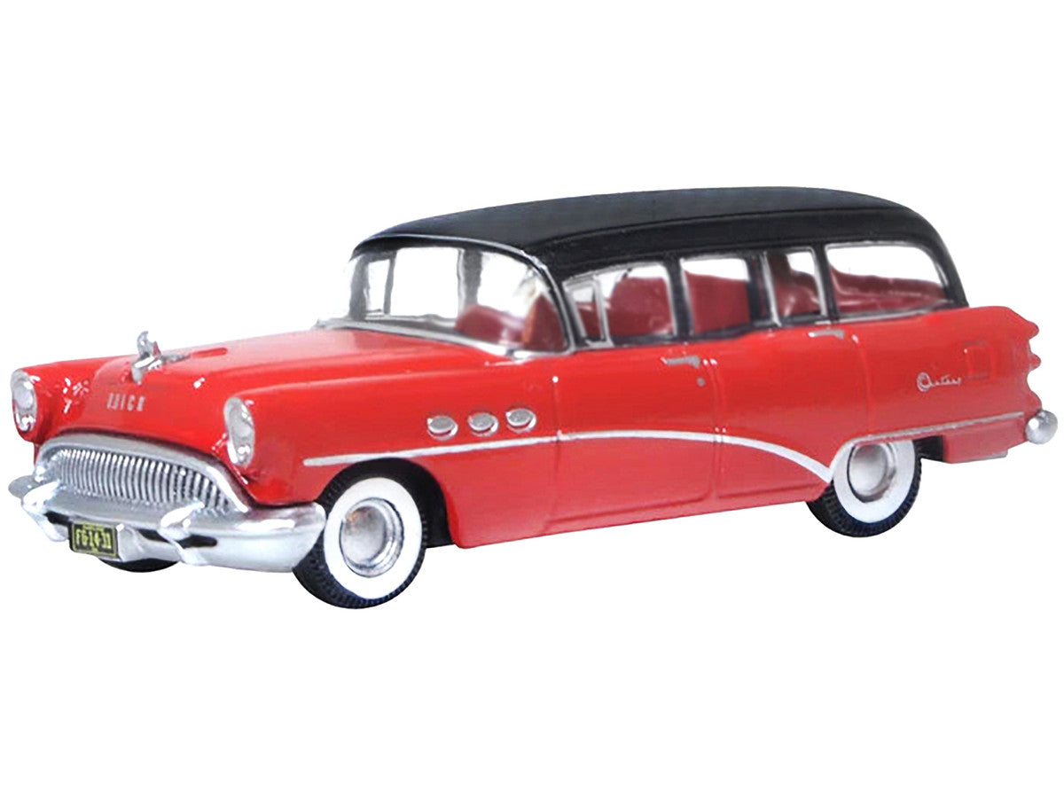 1954 Buick Century Estate Wagon Matador Red and Carlsbad Black with Red Interior 1/87 (HO) Scale Diecast Model Car by Oxford Diecast-1