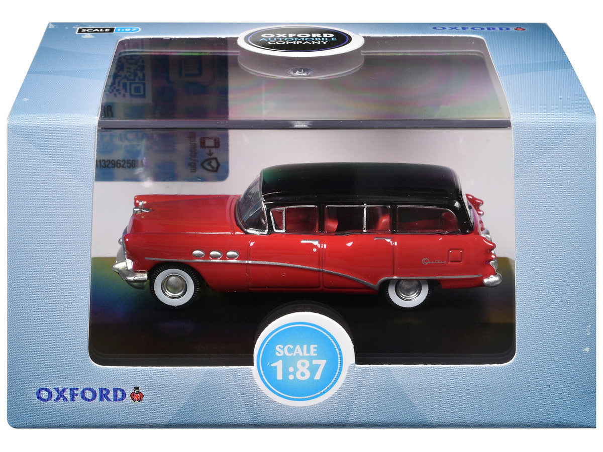 1954 Buick Century Estate Wagon Matador Red and Carlsbad Black with Red Interior 1/87 (HO) Scale Diecast Model Car by Oxford Diecast-2