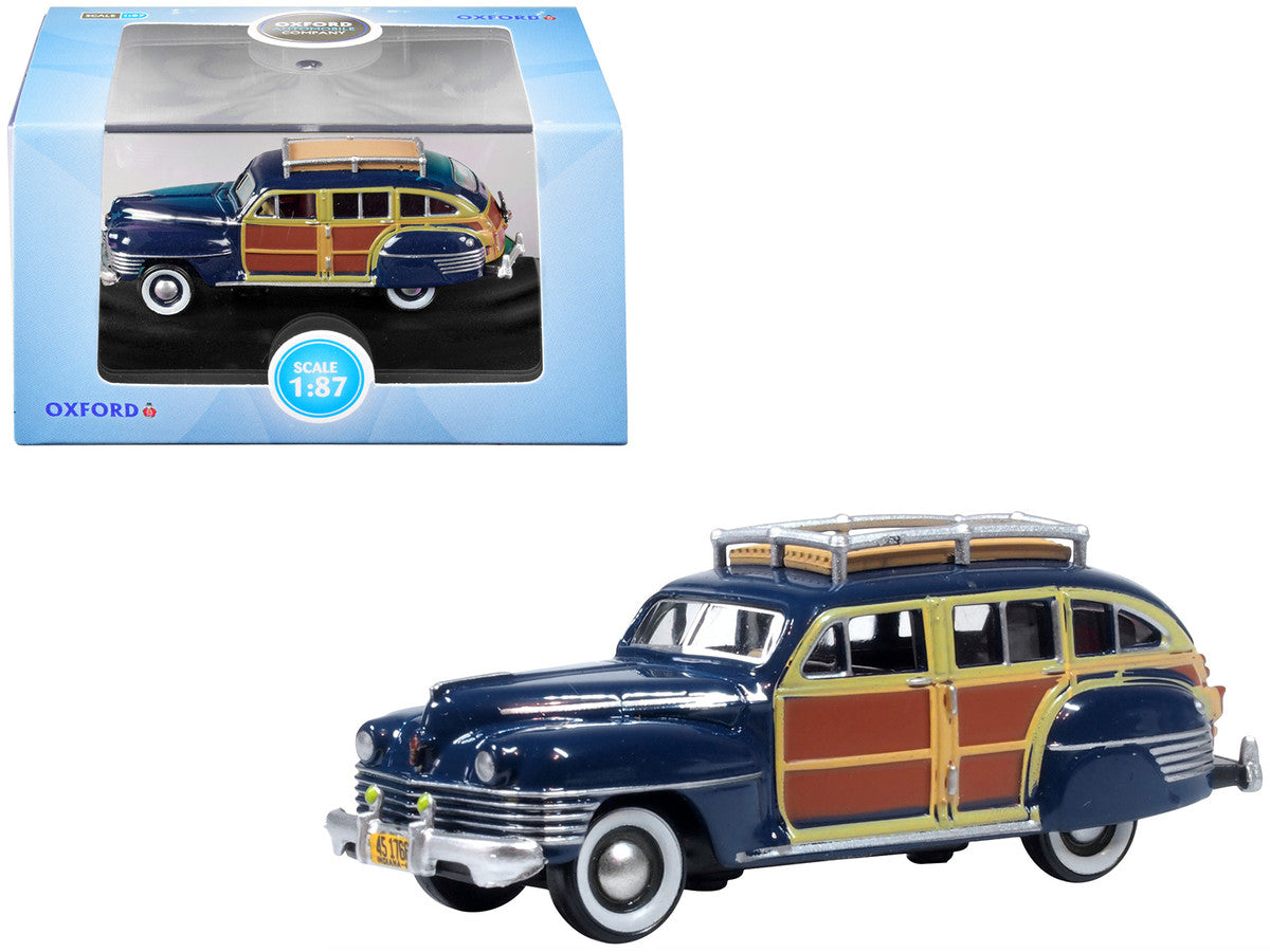 1942 Chrysler Town & Country Woody Wagon South Sea Blue with Wood Panels and Roof Rack 1/87 (HO) Scale Diecast Model Car by Oxford Diecast-2