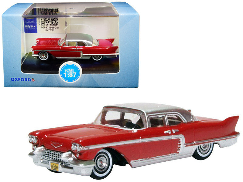 1957 Cadillac Eldorado Brougham Dakota Red with Silver Metallic Top 1/87 (HO) Scale Diecast Model Car by Oxford Diecast-0