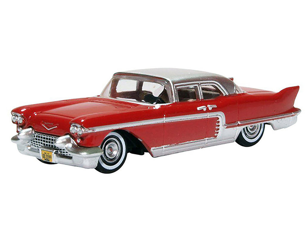 1957 Cadillac Eldorado Brougham Dakota Red with Silver Metallic Top 1/87 (HO) Scale Diecast Model Car by Oxford Diecast-1