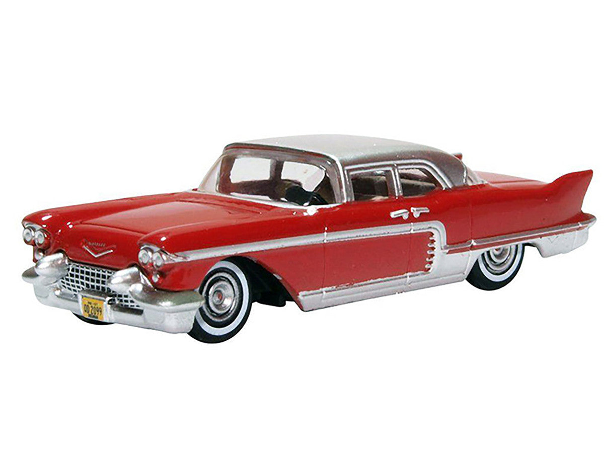 1957 Cadillac Eldorado Brougham Dakota Red with Silver Metallic Top 1/87 (HO) Scale Diecast Model Car by Oxford Diecast-1