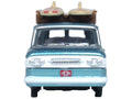 1961 Chevrolet Corvair Greenbrier Passenger Wagon Van Turquoise Metallic and Cameo White with Surfboards on Roof 1/87 (HO) Scale Diecast Model Car by Oxford Diecast-0