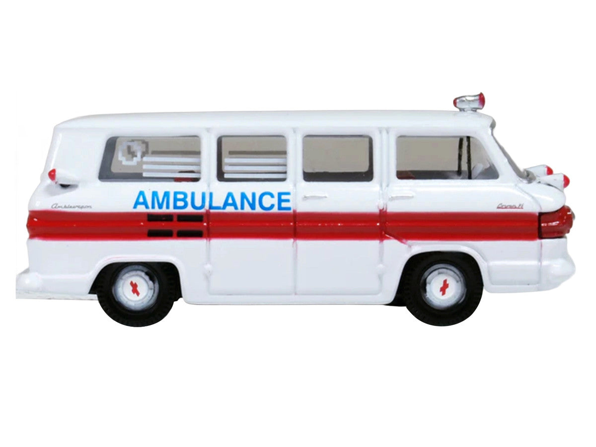 1962 Chevrolet Corvair Greenbrier AmbleWagon Ambulance White with Red Stripes 1/87 (HO) Scale Diecast Model Car by Oxford Diecast-0