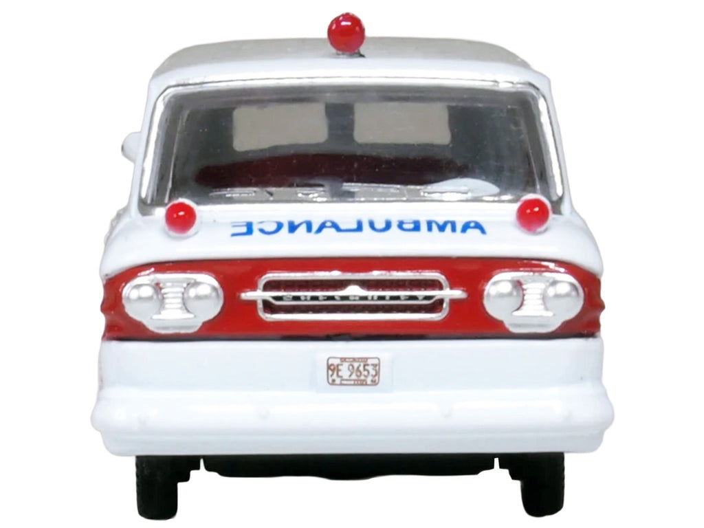 1962 Chevrolet Corvair Greenbrier AmbleWagon Ambulance White with Red Stripes 1/87 (HO) Scale Diecast Model Car by Oxford Diecast-3