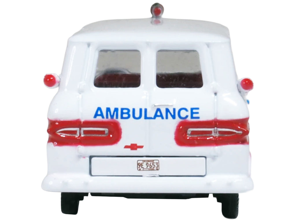 1962 Chevrolet Corvair Greenbrier AmbleWagon Ambulance White with Red Stripes 1/87 (HO) Scale Diecast Model Car by Oxford Diecast-2