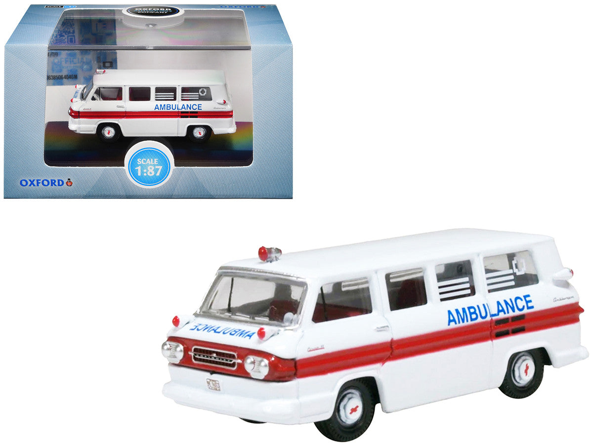 1962 Chevrolet Corvair Greenbrier AmbleWagon Ambulance White with Red Stripes 1/87 (HO) Scale Diecast Model Car by Oxford Diecast-4