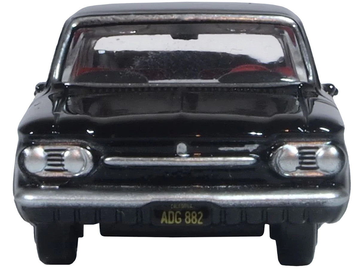 1963 Chevrolet Corvair Coupe Tuxedo Black with Red Interior  1/87 (HO) Scale Diecast Model Car by Oxford Diecast-2