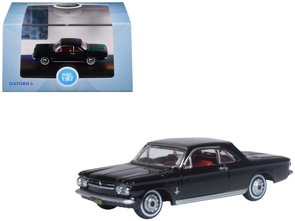 1963 Chevrolet Corvair Coupe Tuxedo Black with Red Interior  1/87 (HO) Scale Diecast Model Car by Oxford Diecast-3