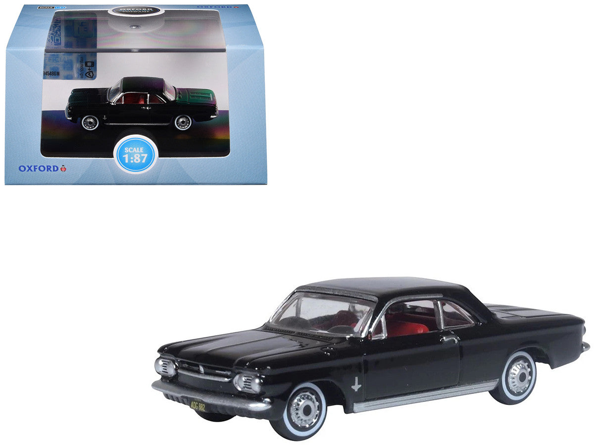 1963 Chevrolet Corvair Coupe Tuxedo Black with Red Interior  1/87 (HO) Scale Diecast Model Car by Oxford Diecast-3