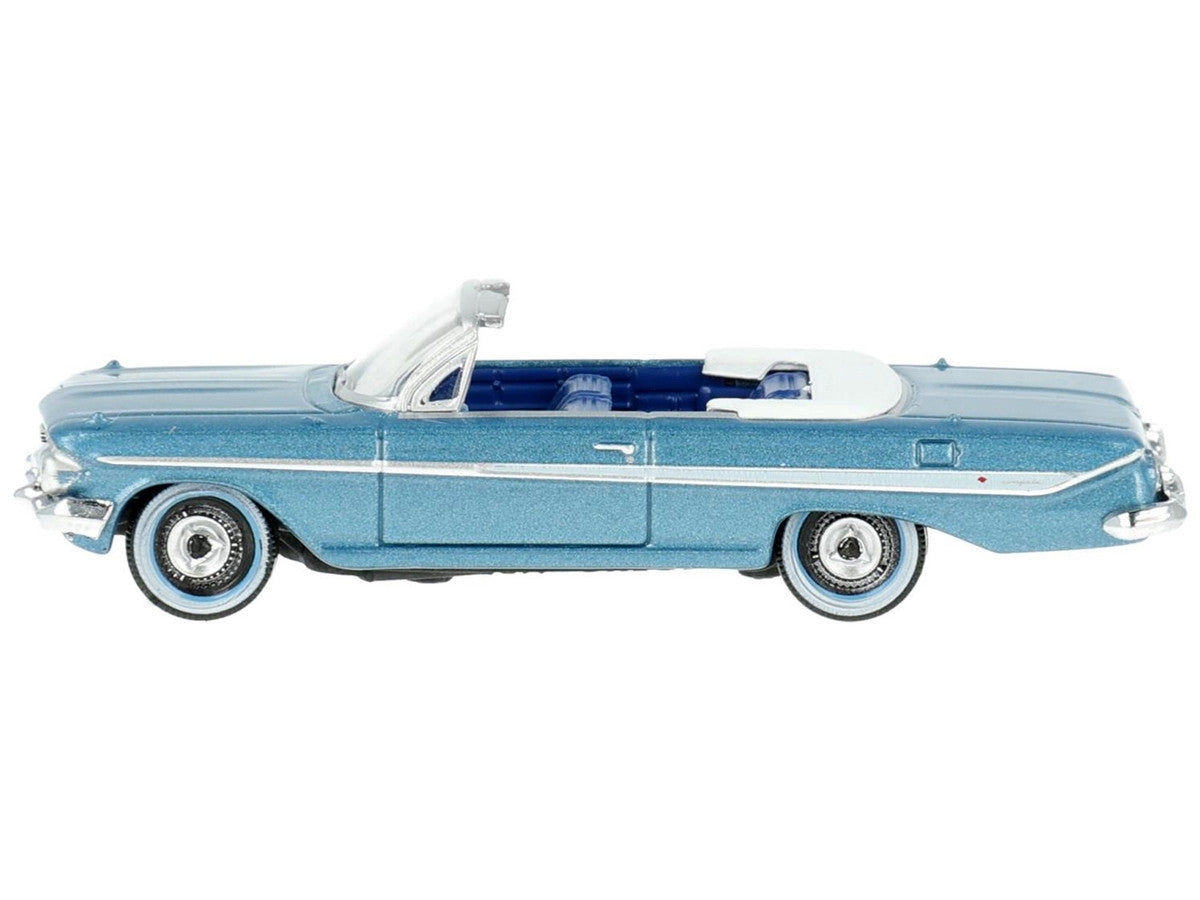 1961 Chevrolet Impala Convertible Jewel Blue Metallic and White with Blue Interior 1/87 (HO) Scale Diecast Model Car by Oxford Diecast-1