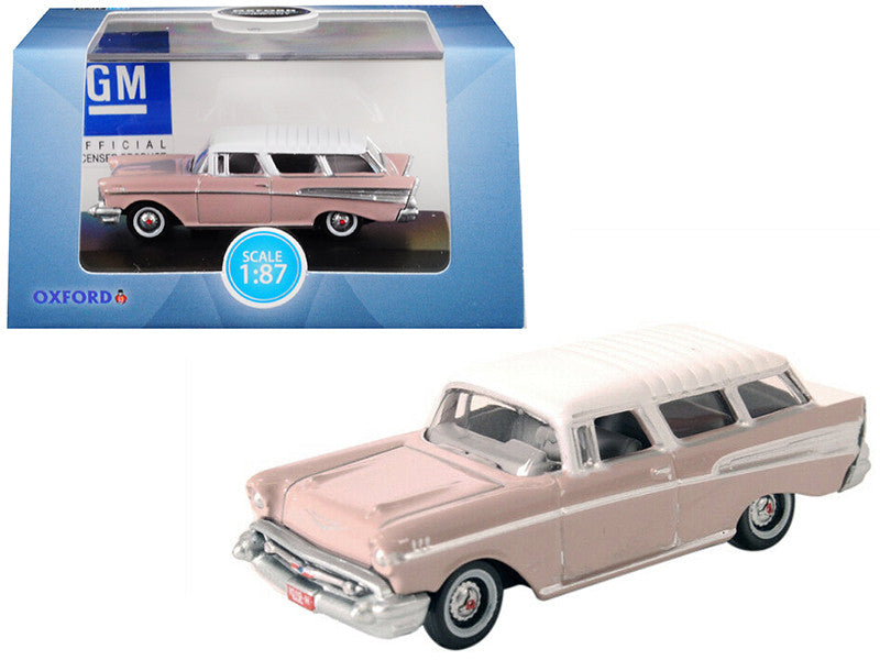 1957 Chevrolet Nomad Dusk Pearl Pink with Imperial Ivory Top 1/87 (HO) Scale Diecast Model Car by Oxford Diecast-0