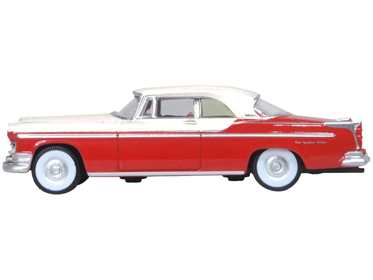 1955 Chrysler New Yorker Deluxe St. Regis Tango Red and Platinum Metallic 1/87 (HO) Scale Diecast Model Car by Oxford Diecast-0