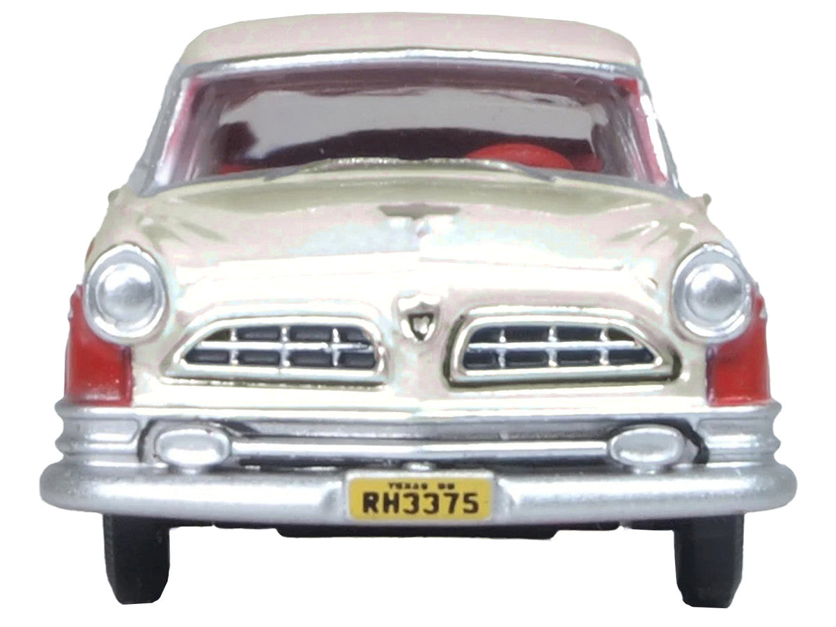 1955 Chrysler New Yorker Deluxe St. Regis Tango Red and Platinum Metallic 1/87 (HO) Scale Diecast Model Car by Oxford Diecast-1