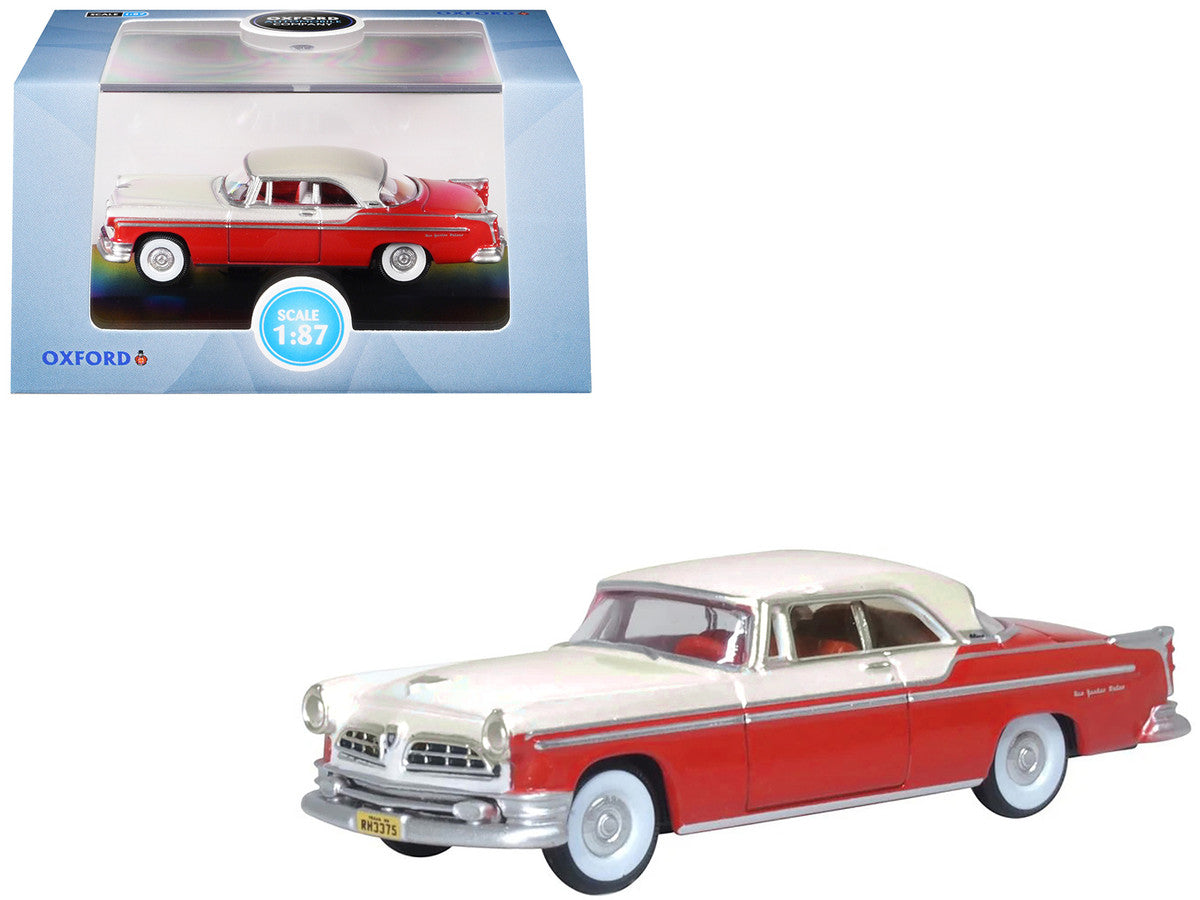 1955 Chrysler New Yorker Deluxe St. Regis Tango Red and Platinum Metallic 1/87 (HO) Scale Diecast Model Car by Oxford Diecast-3
