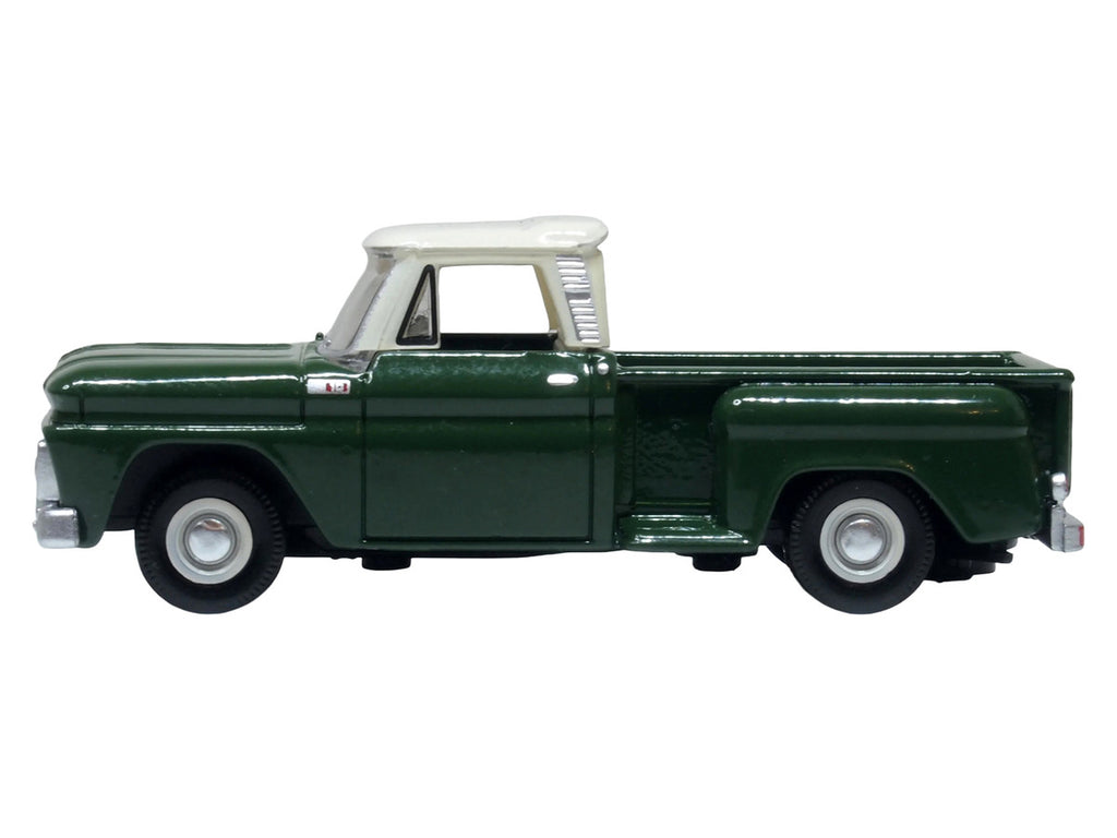 1965 Chevrolet C10 Stepside Pickup Truck Dark Green with Ivory Top 1/87 (HO) Scale Diecast Model Car by Oxford Diecast-2