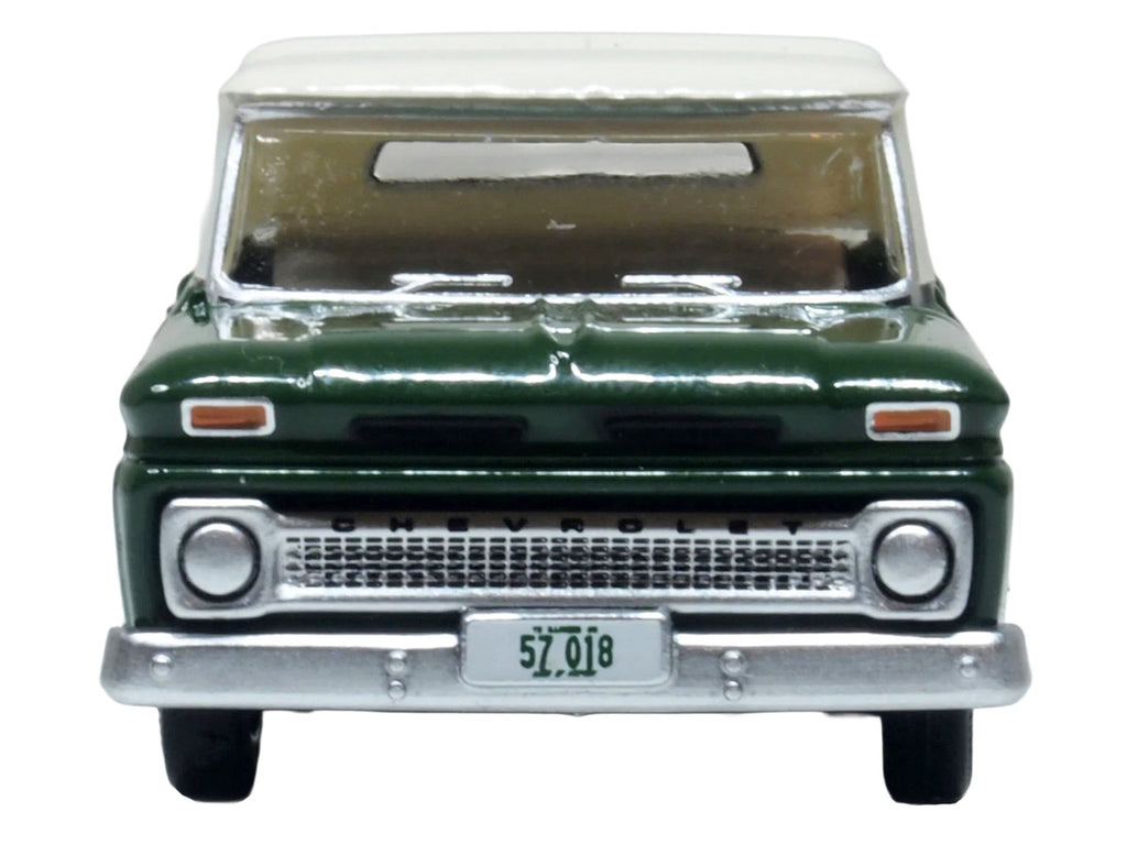 1965 Chevrolet C10 Stepside Pickup Truck Dark Green with Ivory Top 1/87 (HO) Scale Diecast Model Car by Oxford Diecast-1