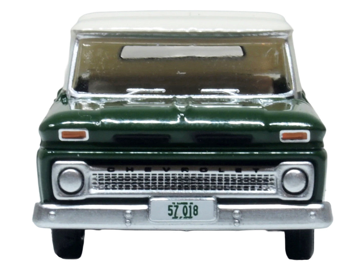 1965 Chevrolet C10 Stepside Pickup Truck Dark Green with Ivory Top 1/87 (HO) Scale Diecast Model Car by Oxford Diecast-1