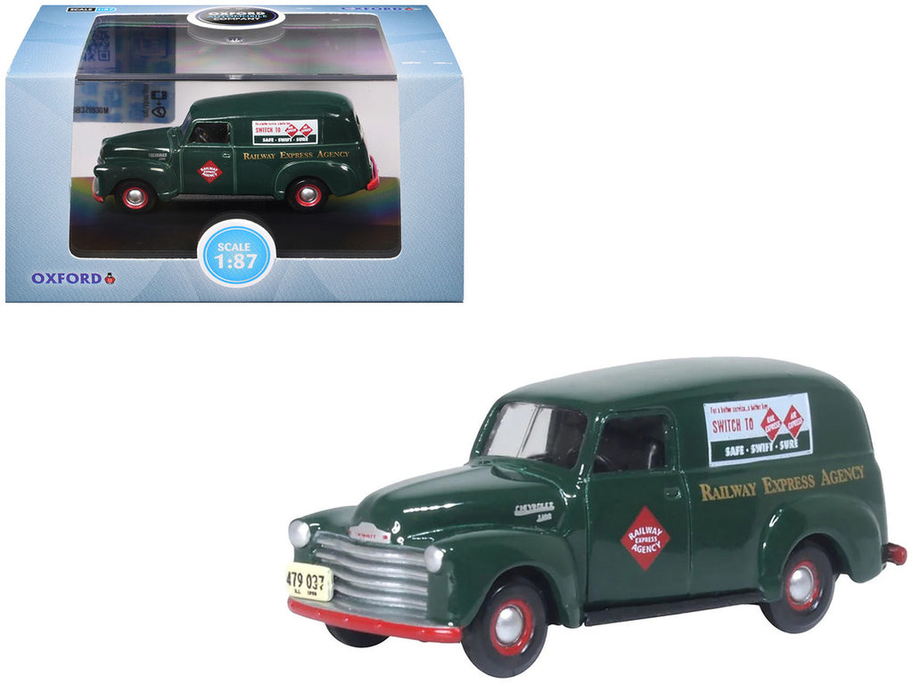 1950 Chevrolet Panel Van "Railway Express Agency" Dark Green 1/87 (HO) Scale Diecast Model Car by Oxford Diecast-3