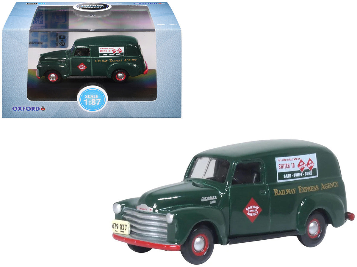 1950 Chevrolet Panel Van "Railway Express Agency" Dark Green 1/87 (HO) Scale Diecast Model Car by Oxford Diecast-3
