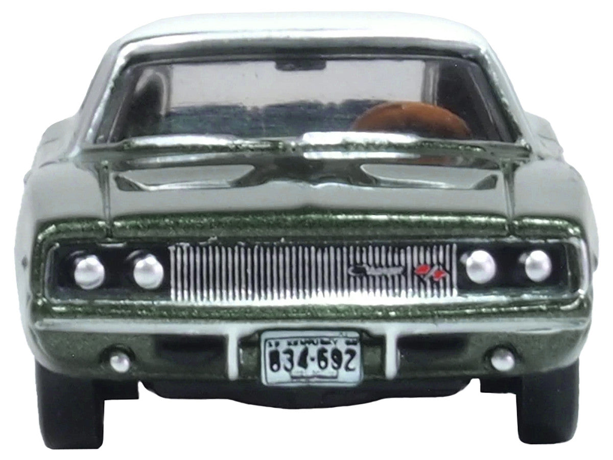 1968 Dodge Charger Racing Green Metallic with White Top and Tail Stripe 1/87 (HO) Scale Diecast Model Car by Oxford Diecast-2