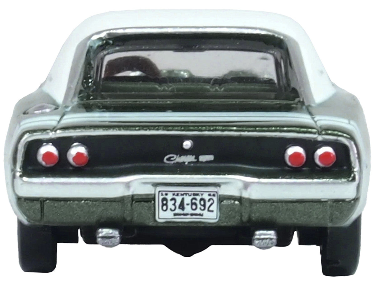 1968 Dodge Charger Racing Green Metallic with White Top and Tail Stripe 1/87 (HO) Scale Diecast Model Car by Oxford Diecast-1