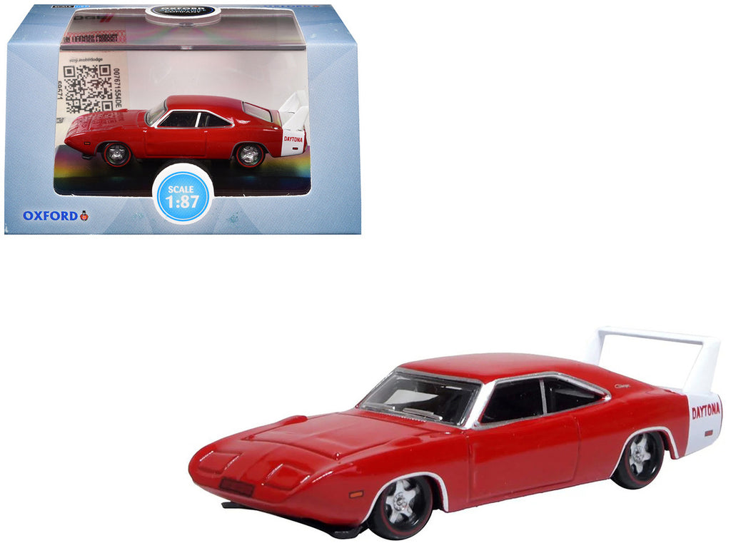 1969 Dodge Charger Daytona Red with White Stripe 1/87 (HO) Scale Diecast Model Car by Oxford Diecast-3