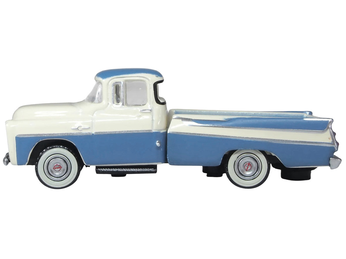 1957 Dodge D100 Sweptside Pickup Truck Ice Blue and Glacier White 1/87 (HO) Scale Diecast Model Car by Oxford Diecast-0