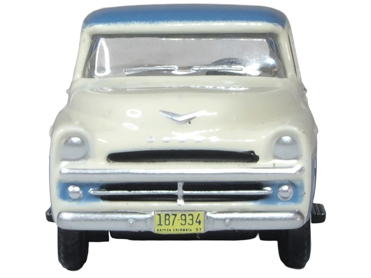 1957 Dodge D100 Sweptside Pickup Truck Ice Blue and Glacier White 1/87 (HO) Scale Diecast Model Car by Oxford Diecast-1