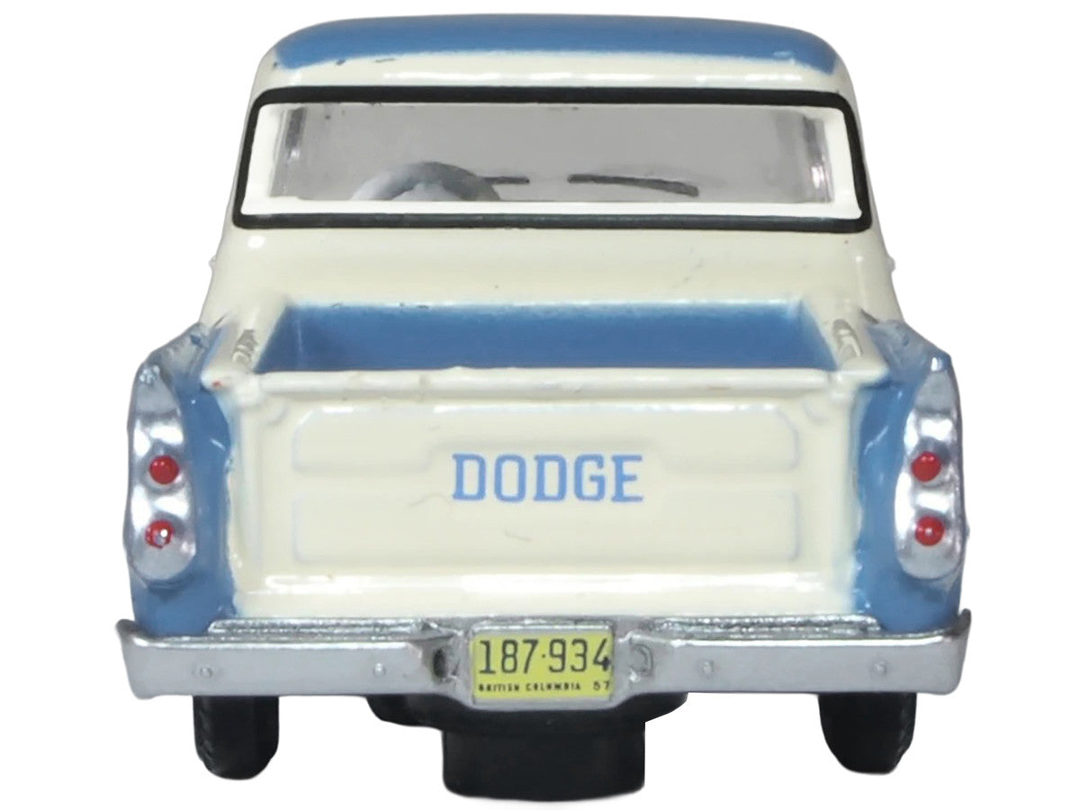 1957 Dodge D100 Sweptside Pickup Truck Ice Blue and Glacier White 1/87 (HO) Scale Diecast Model Car by Oxford Diecast-2