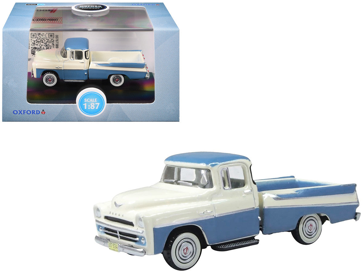 1957 Dodge D100 Sweptside Pickup Truck Ice Blue and Glacier White 1/87 (HO) Scale Diecast Model Car by Oxford Diecast-3