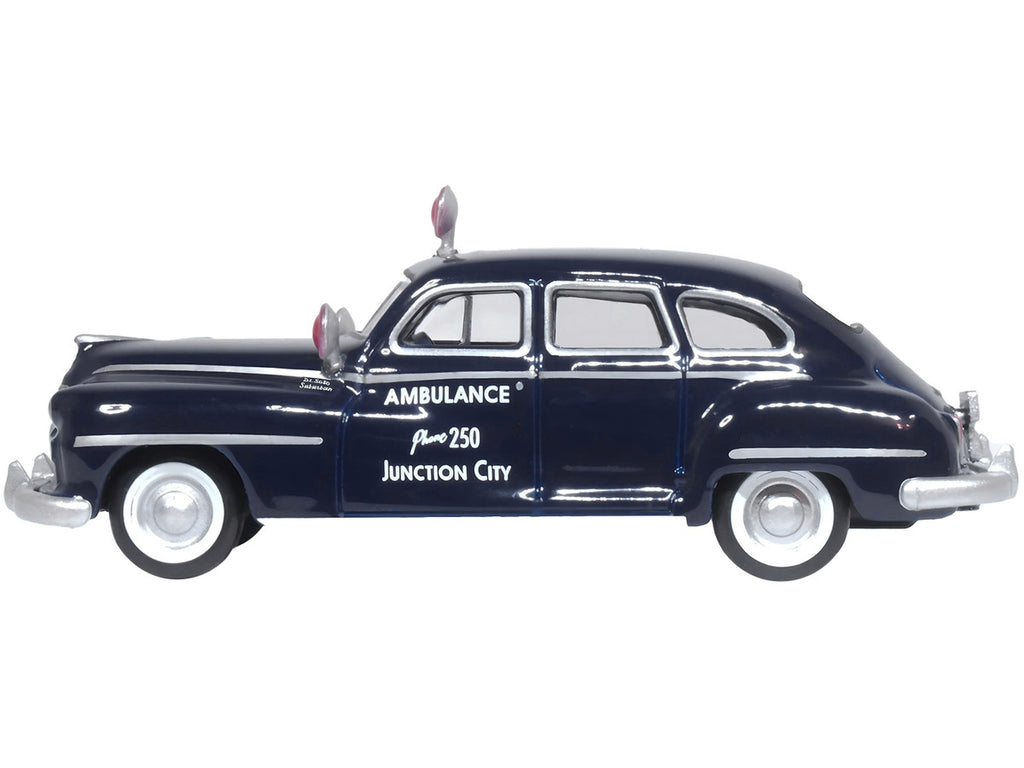 1946 DeSoto Suburban Ambulance Dark Blue "Junction City Ambulance" 1/87 (HO) Scale Diecast Model Car by Oxford Diecast-1