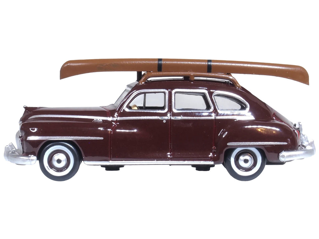 1946 DeSoto Suburban with Roof Rack and Canoe Royal Maroon 1/87 (HO) Scale Diecast Model Car by Oxford Diecast-1