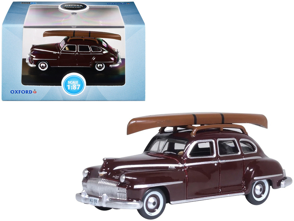 1946 DeSoto Suburban with Roof Rack and Canoe Royal Maroon 1/87 (HO) Scale Diecast Model Car by Oxford Diecast-0