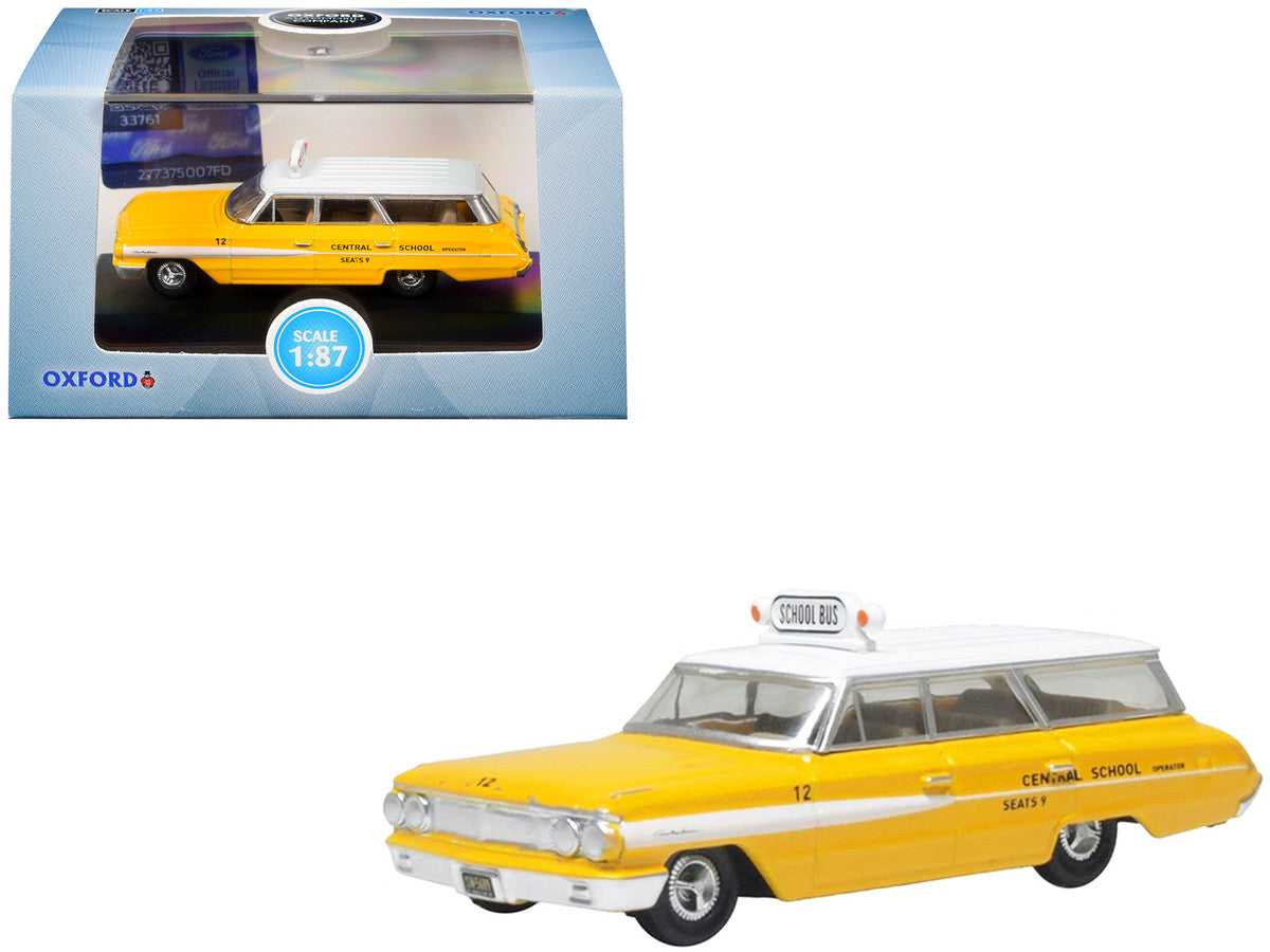 1964 Ford Country Station Wagon "Central School Bus" Yellow with White Top 1/87 (HO) Scale Diecast Model Car by Oxford Diecast-4