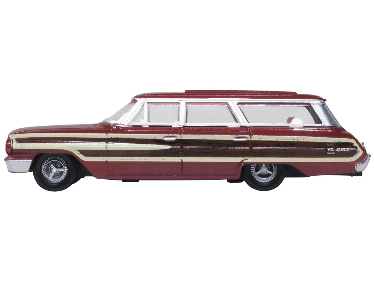 1964 Ford Country Station Wagon Squire Vintage Burgundy with Woodgrain Sides and White Interior 1/87 (HO) Scale Diecast Model Car by Oxford Diecast-0