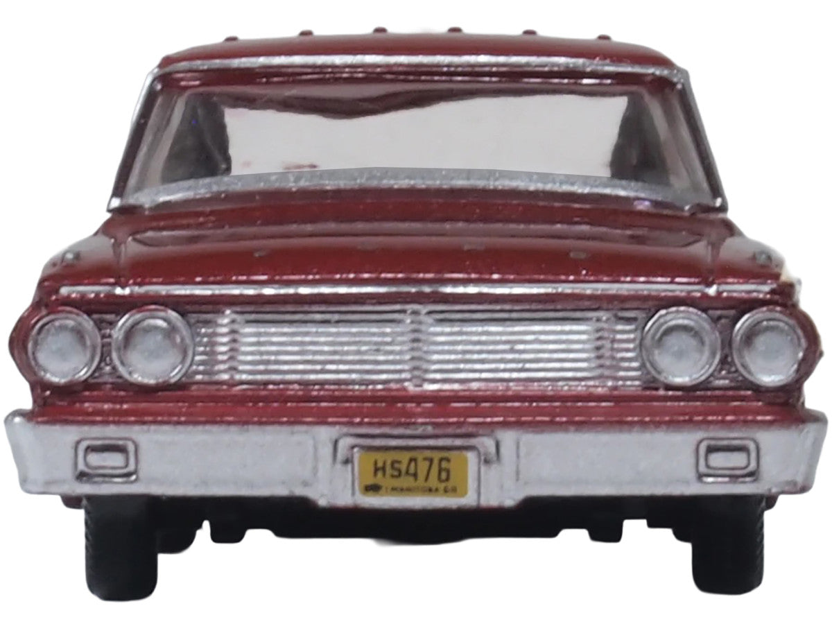 1964 Ford Country Station Wagon Squire Vintage Burgundy with Woodgrain Sides and White Interior 1/87 (HO) Scale Diecast Model Car by Oxford Diecast-2