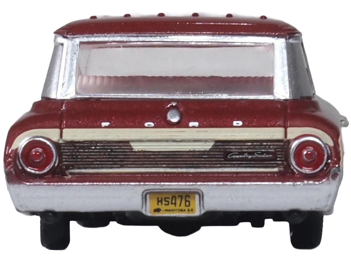 1964 Ford Country Station Wagon Squire Vintage Burgundy with Woodgrain Sides and White Interior 1/87 (HO) Scale Diecast Model Car by Oxford Diecast-1