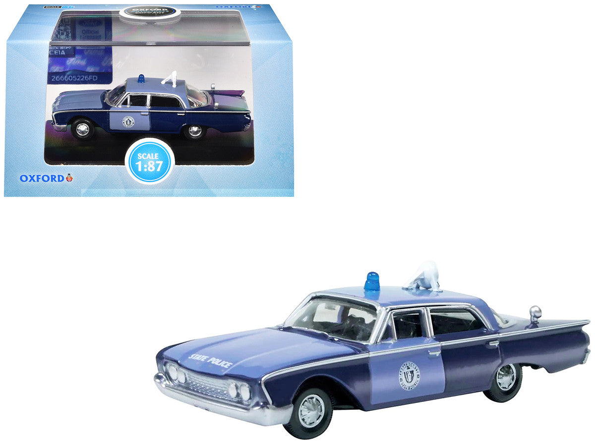 1960 Ford Fairlane Sedan "Massachusetts State Police Radar Car" Blue Two-Tone 1/87 (HO) Scale Diecast Model Car by Oxford Diecast-3