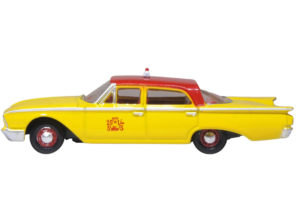 1960 Ford Fairlane Sedan "NYC Taxi" Yellow with Red Top and Interior 1/87 (HO) Scale Diecast Model Car by Oxford Diecast-2