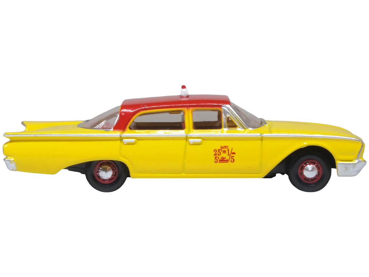 1960 Ford Fairlane Sedan "NYC Taxi" Yellow with Red Top and Interior 1/87 (HO) Scale Diecast Model Car by Oxford Diecast-0
