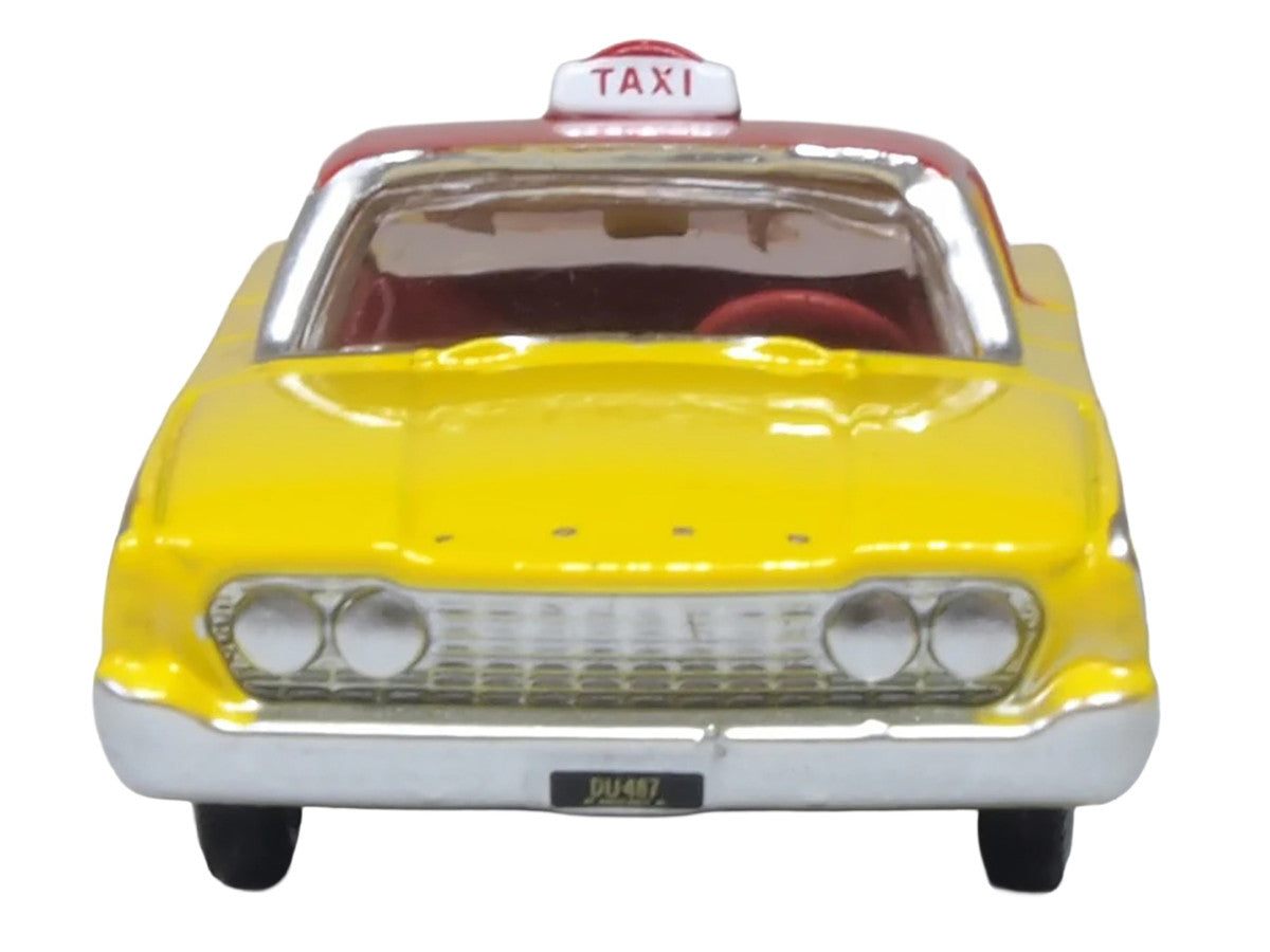 1960 Ford Fairlane Sedan "NYC Taxi" Yellow with Red Top and Interior 1/87 (HO) Scale Diecast Model Car by Oxford Diecast-1