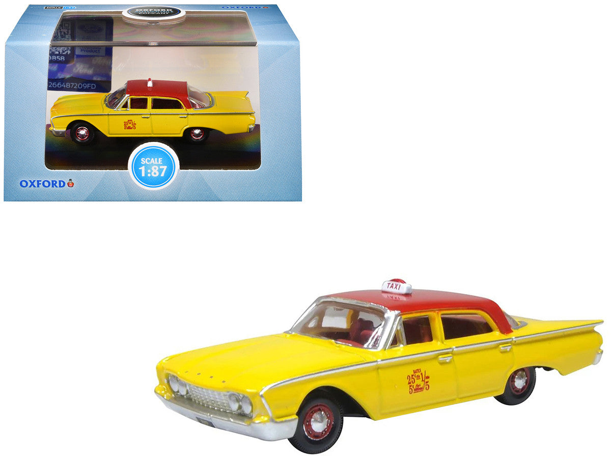 1960 Ford Fairlane Sedan "NYC Taxi" Yellow with Red Top and Interior 1/87 (HO) Scale Diecast Model Car by Oxford Diecast-4