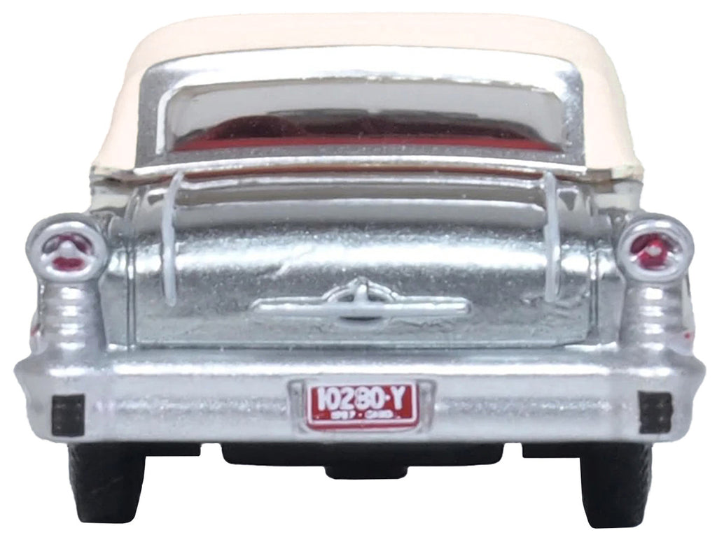 1957 Oldsmobile 88 Convertible (Top-Up) Juneau Gray with White Top and Red Interior 1/87 (HO) Scale Diecast Model Car by Oxford Diecast-2