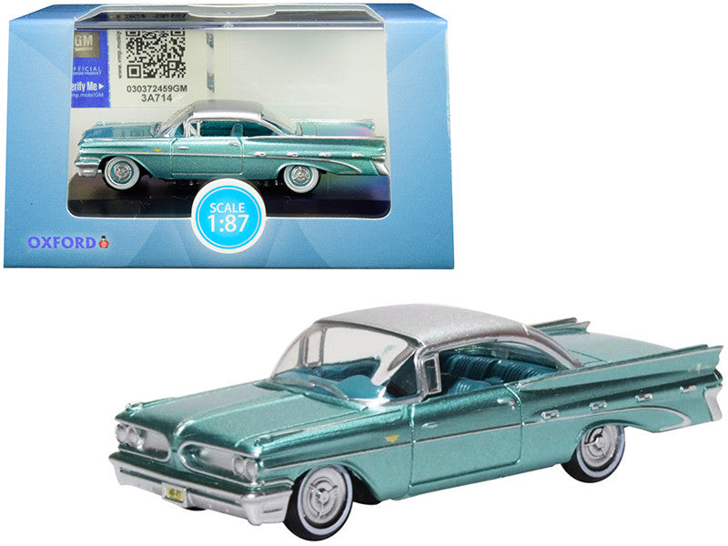 1959 Pontiac Bonneville Coupe Seaspray Green with Silver Top 1/87 (HO) Scale Diecast Model Car by Oxford Diecast-0