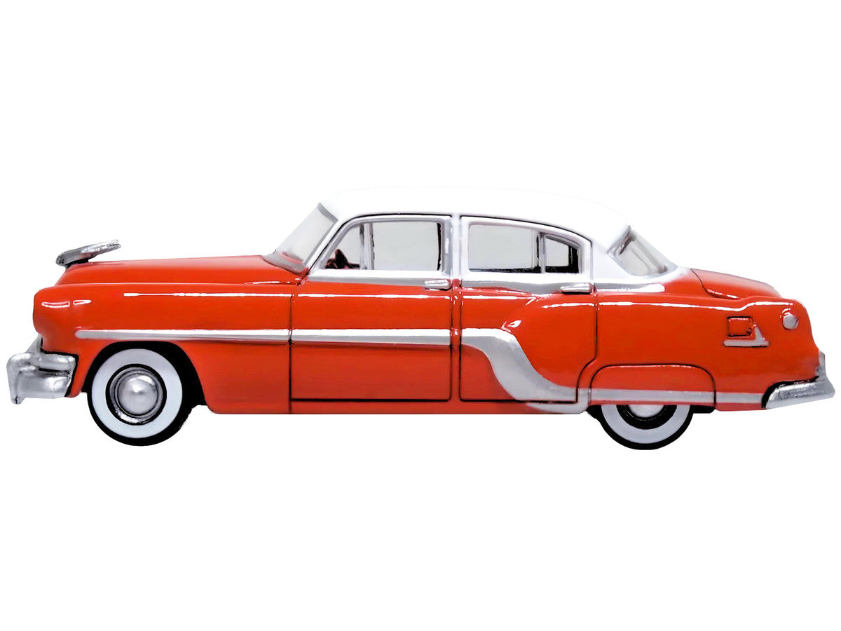 1954 Pontiac Chieftain 4 Door Coral Red with Winter White Top 1/87 (HO) Scale Diecast Model Car by Oxford Diecast-1