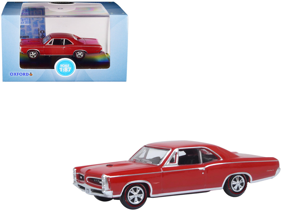 1966 Pontiac GTO Montero Red 1/87 (HO) Scale Diecast Model Car by Oxford Diecast-0