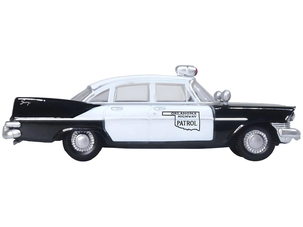 1959 Plymouth Savoy Black and White "Oklahoma Highway Patrol" 1/87 (HO) Scale Diecast Model Car by Oxford Diecast-1